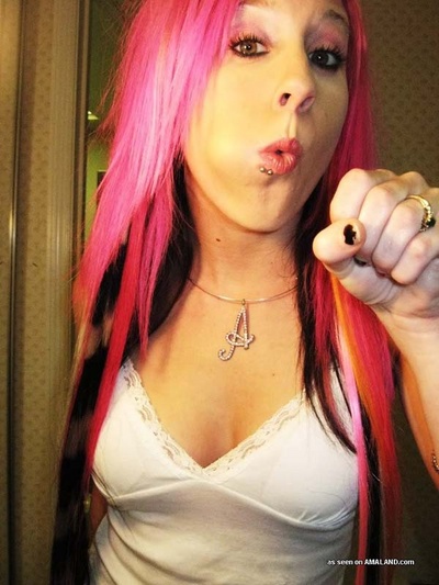 Pink Haired Punk GF Showing Off Her Piercings