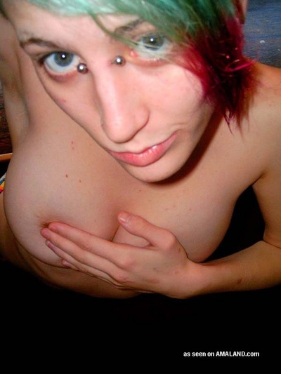 Rainbow Haired Emo Amateur Topless